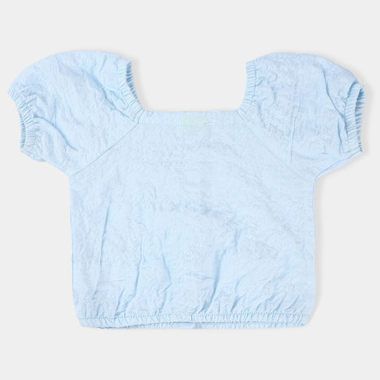 Infant Girls Woven Suit Blue Crinkle-SKY BLUE