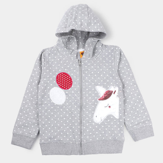 Girls Fleece Knitted Jacket Character-H.grey