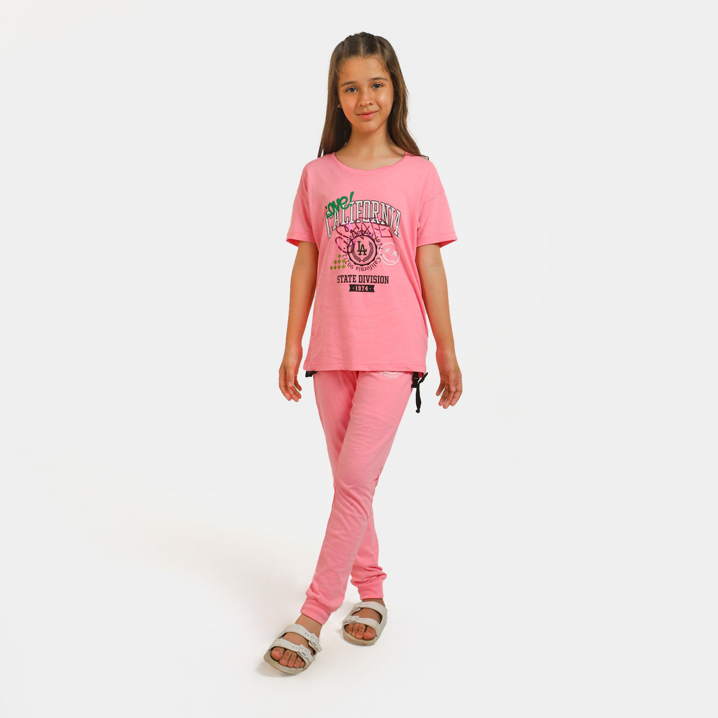 Girls Cotton 2PCs Suit Classic Wear - F- Pink