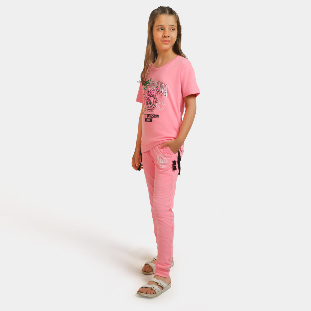 Girls Cotton 2PCs Suit Classic Wear - F- Pink