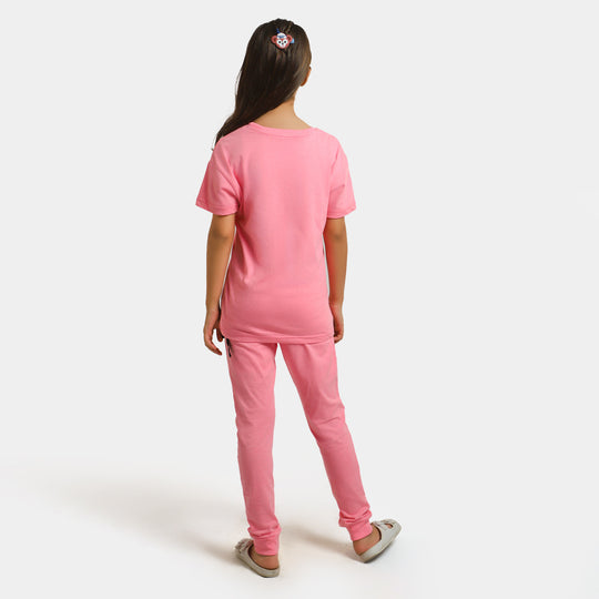 Girls Cotton 2PCs Suit Classic Wear - F- Pink