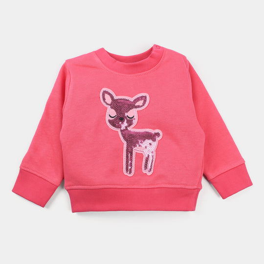 Infants Girls Fleece Sweatshirt Deer-Hot Pink