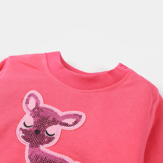 Infants Girls Fleece Sweatshirt Deer-Hot Pink