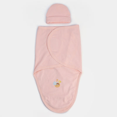 Baby Warm Swaddle With Cap | Peach