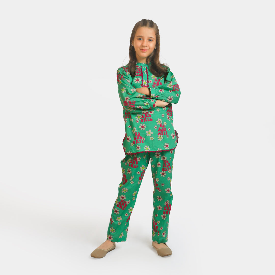 Girls Cotton 2PC Suit - Green