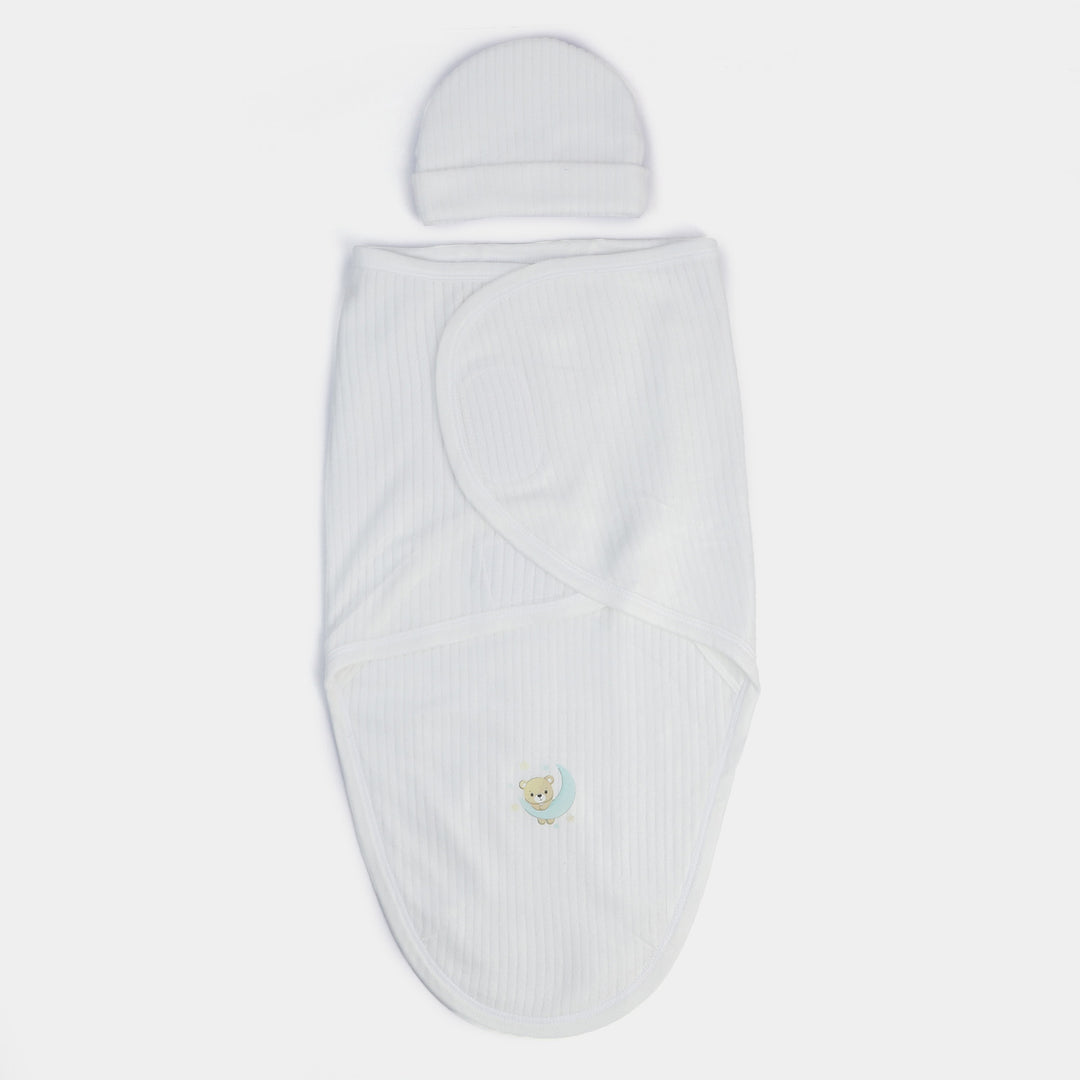 Baby Warm Swaddle With Cap | White