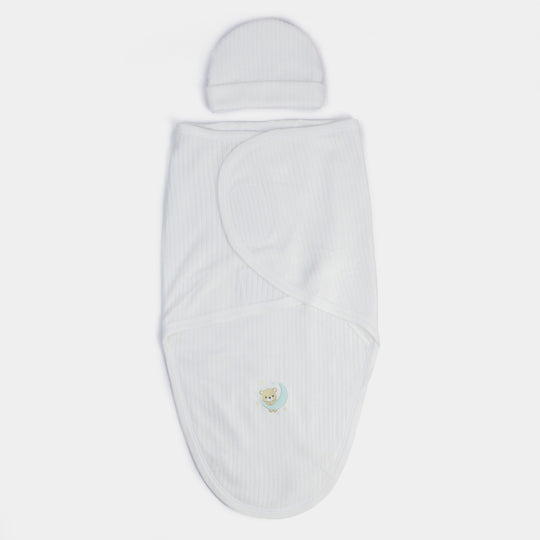 Baby Warm Swaddle With Cap | White