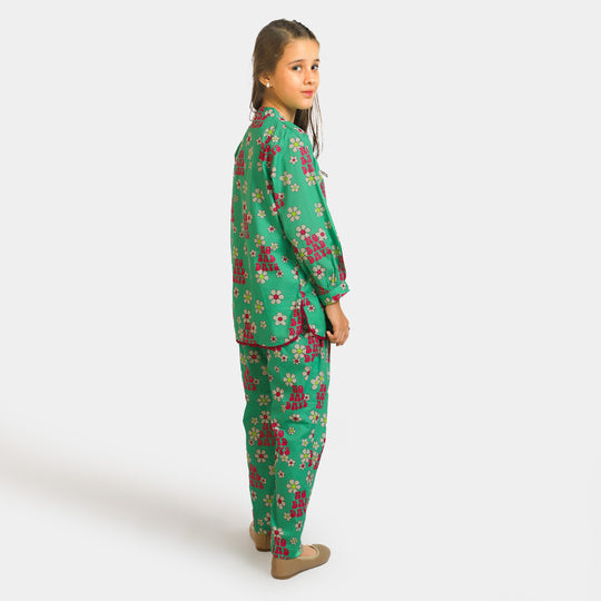 Girls Cotton 2PC Suit - Green