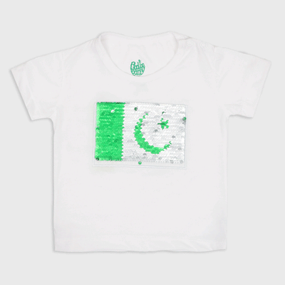 Infant Unisex T-Shirt Applique Flag-White