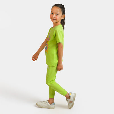 Girls Cotton 2PCs Suit Cool Time - Green
