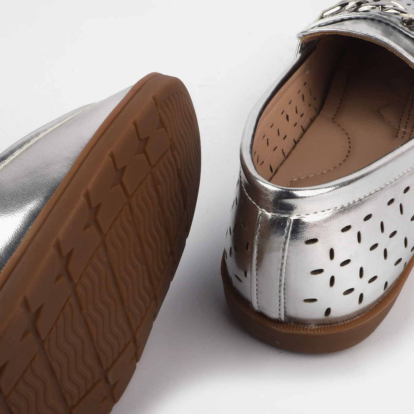 Girls Loafers 693-2-SILVER
