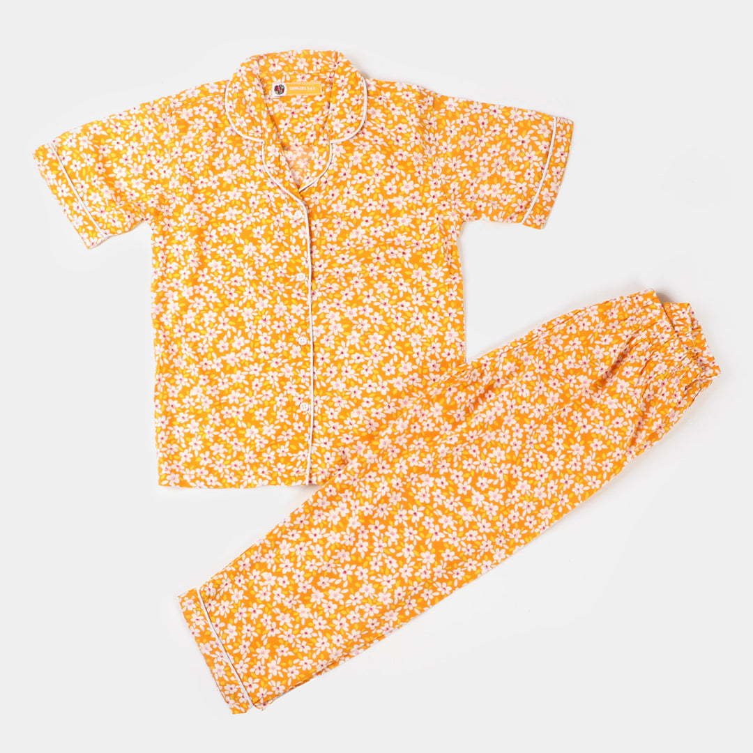 Girls Woven Night Suit Flowers - Citrus