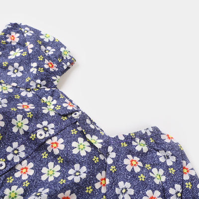 Infant Girls Woven Suit Denim Texture Flower - Blue