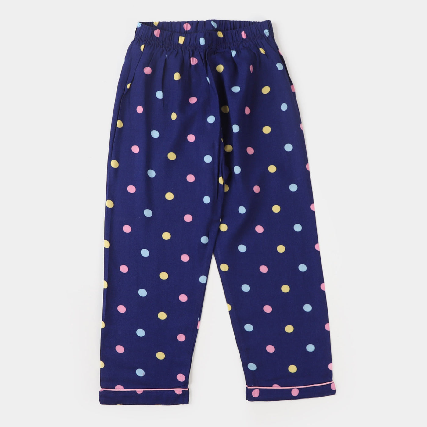 Girls Woven Night Suit Printed Polka Dots - Blue