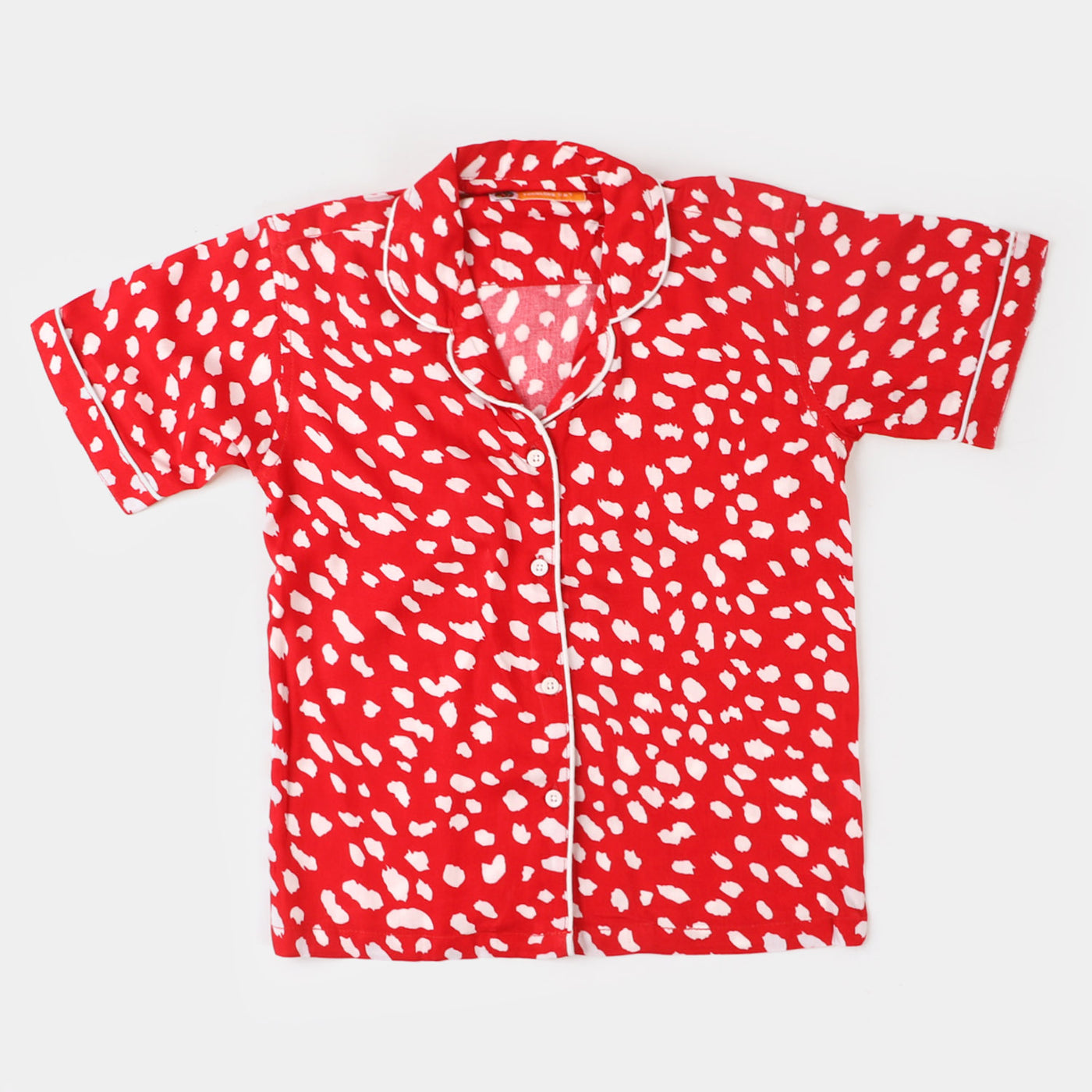 Girls Woven Night Suit Printed Dots - Red