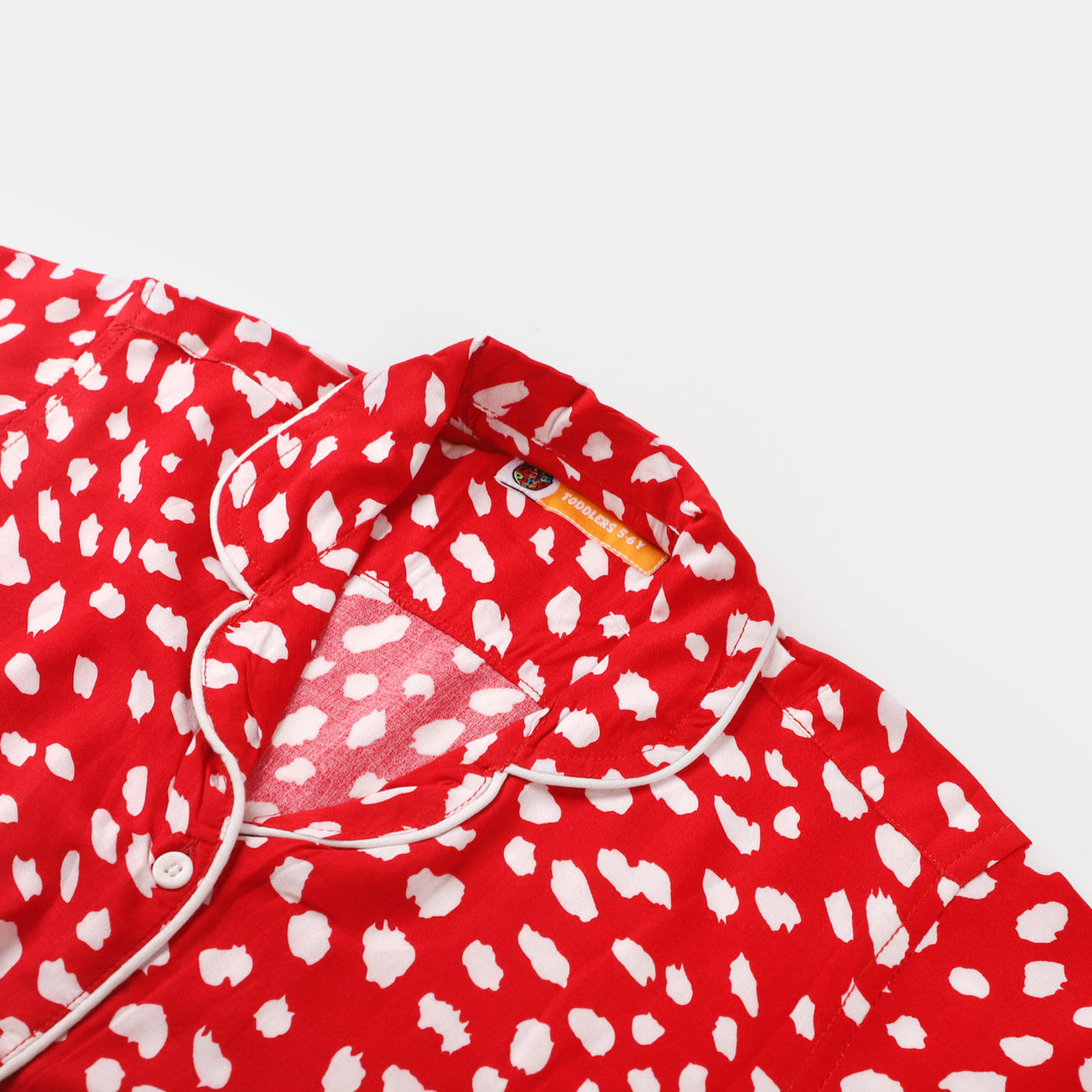 Girls Woven Night Suit Printed Dots - Red