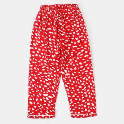 Girls Woven Night Suit Printed Dots - Red