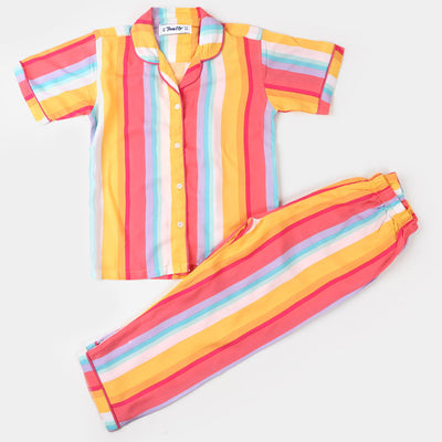 Teens Girls Woven Night Suit Multi Stripes - Multi