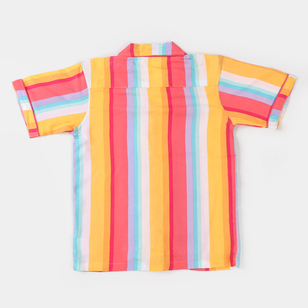 Girls Woven Night Suit Multi Stripes - Multi