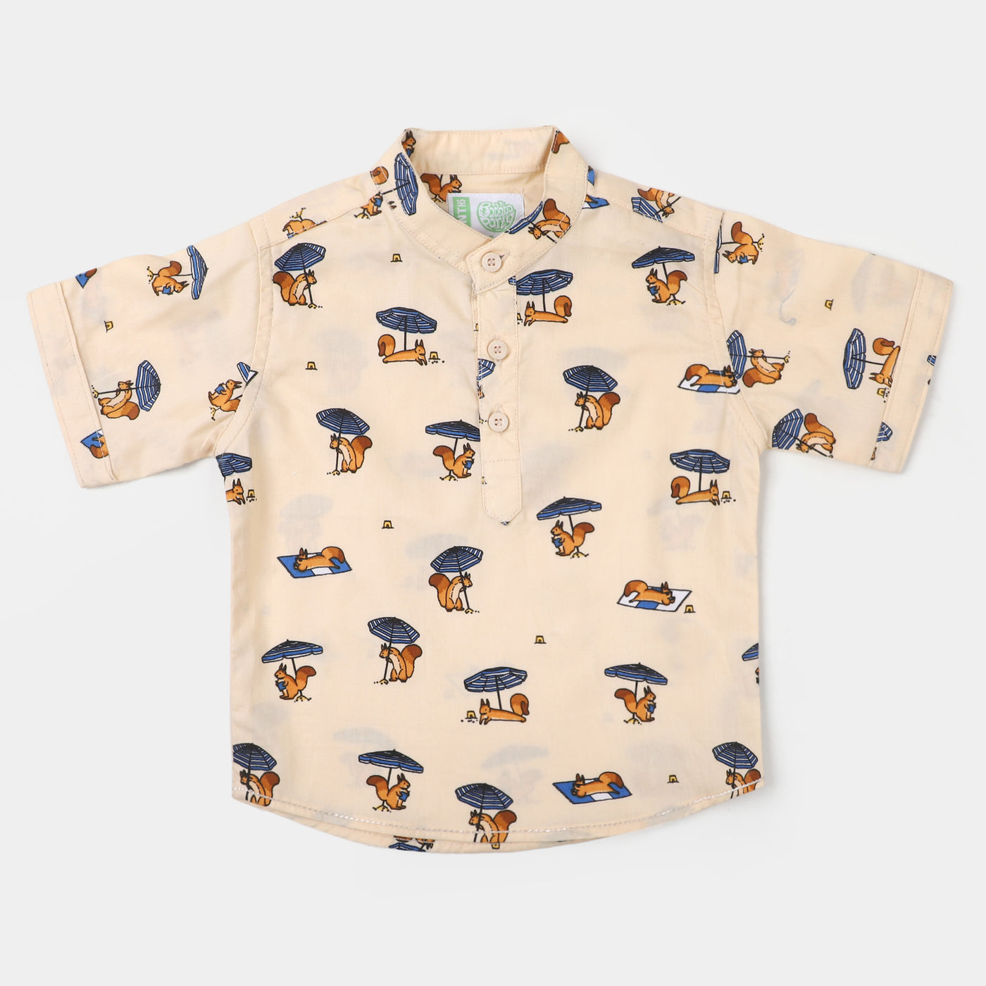 Boys Cotton Casual Shirt Dino Monster - BEIGE