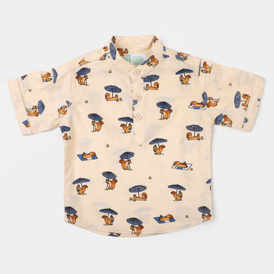 Boys Cotton Casual Shirt Dino Monster - BEIGE