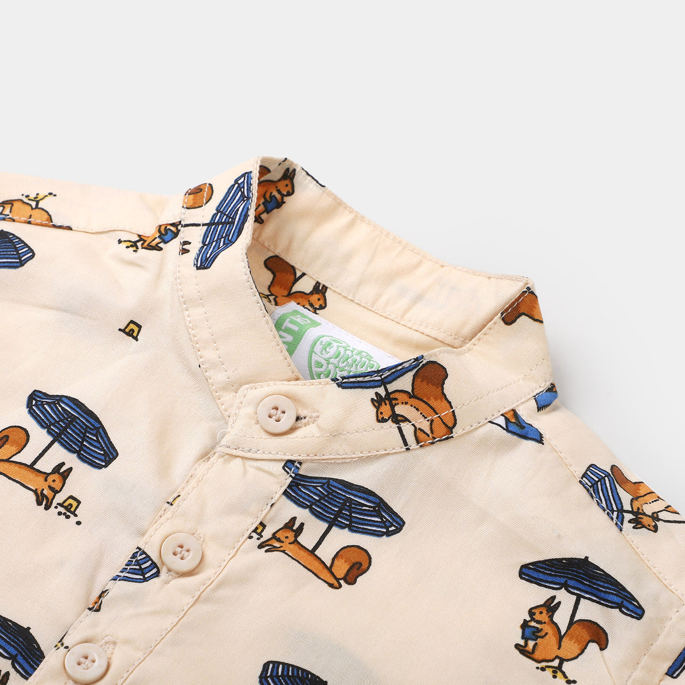 Boys Cotton Casual Shirt Dino Monster - BEIGE