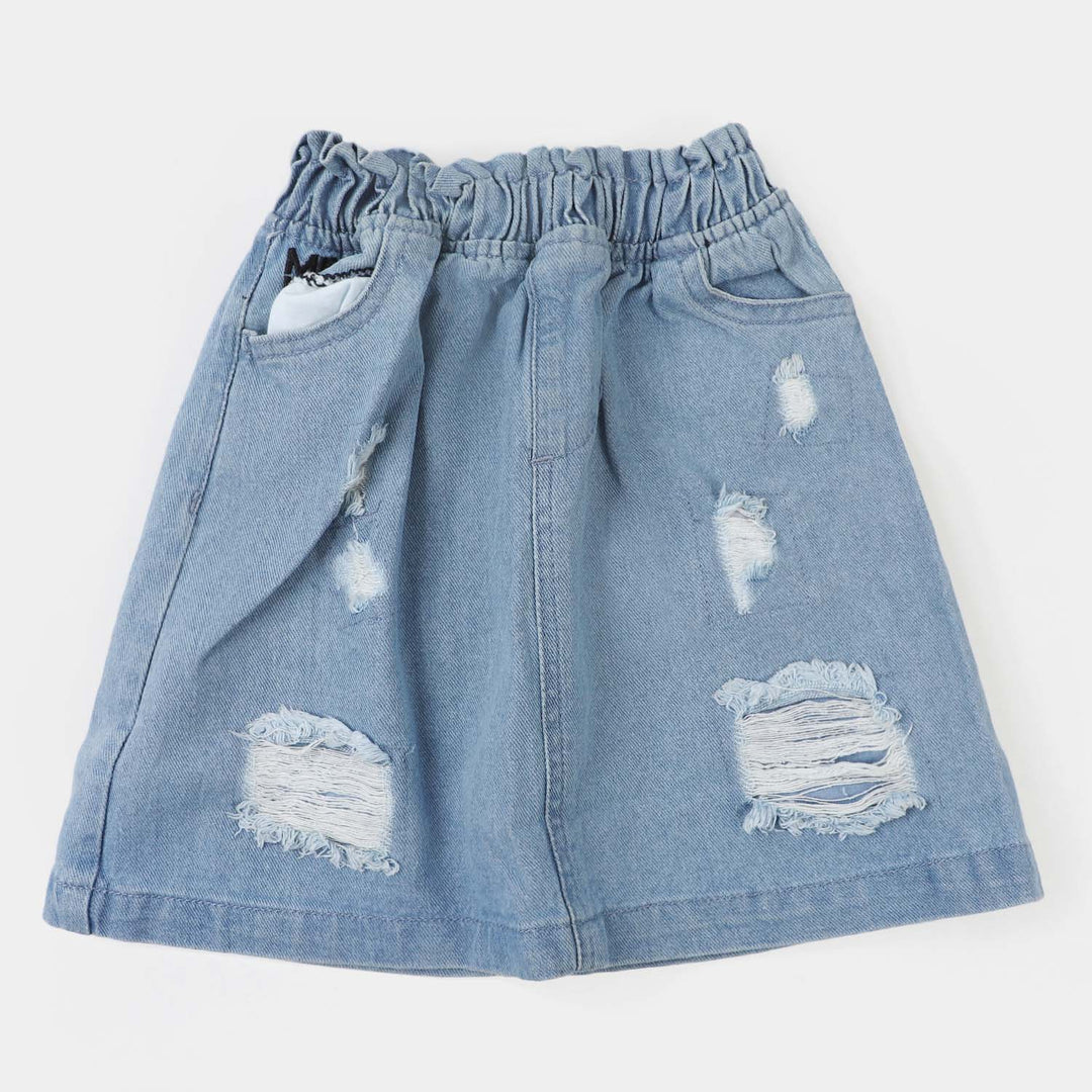 Girls Denim Stretch Skirt Character - Ice Blue