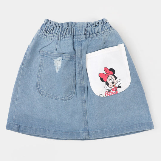 Girls Denim Stretch Skirt Character - Ice Blue