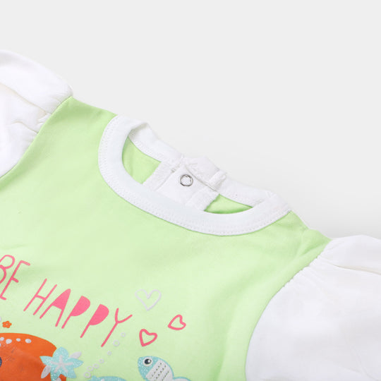 Infant Girls Knitted Rompers BE Happy - Sharp Green