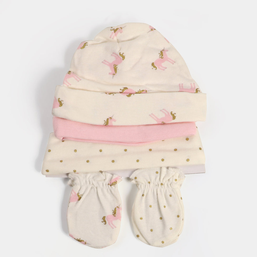 Infant 3PCs Cap With Mittens Set | 0-9M