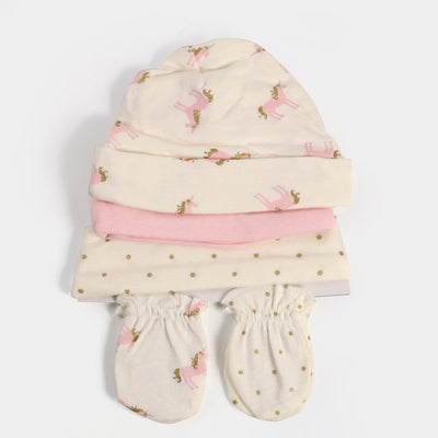 Infant 3PCs Cap With Mittens Set | 0-9M