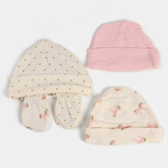 Infant 3PCs Cap With Mittens Set | 0-9M