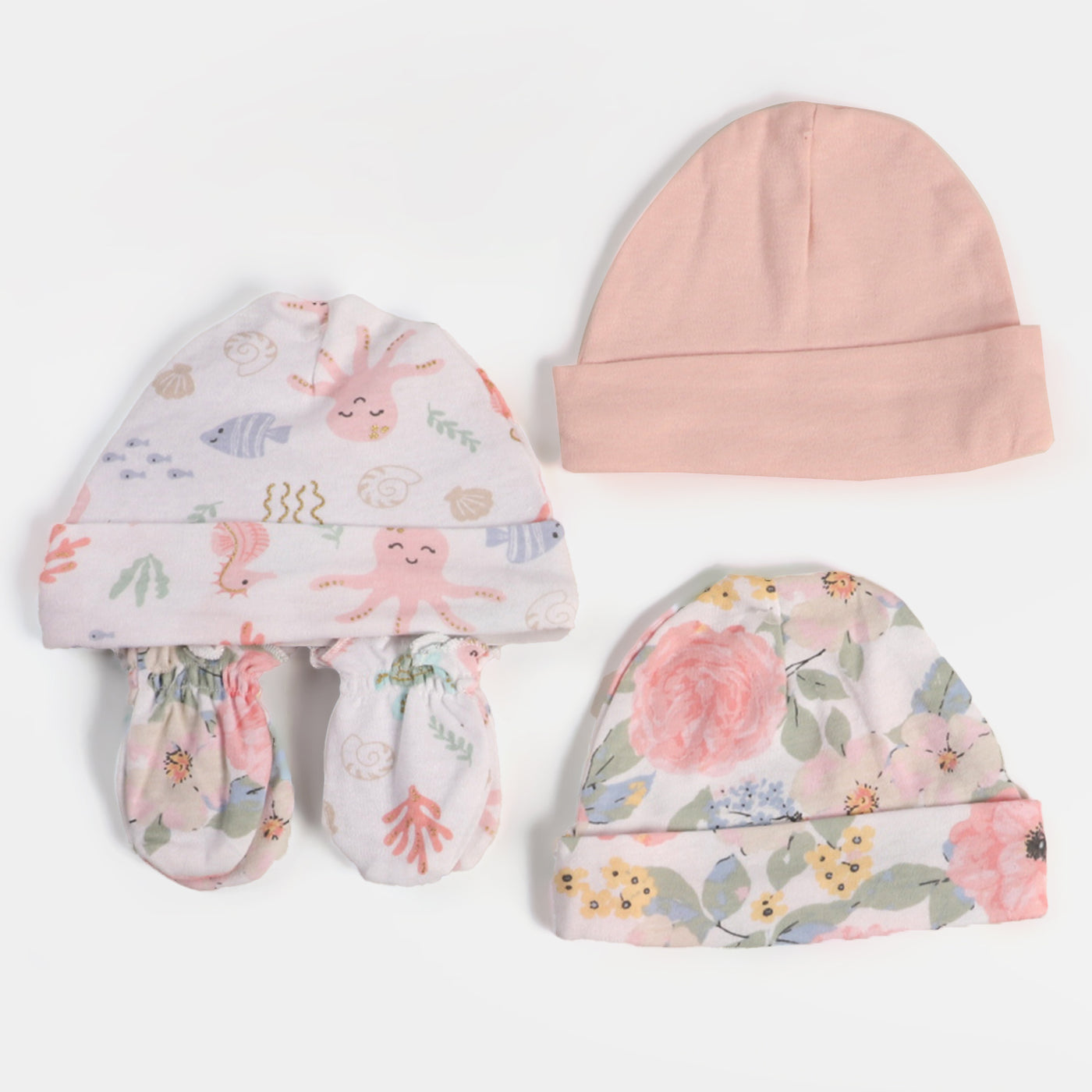 Infant 3PCs Cap With Mittens Set | 0-9M