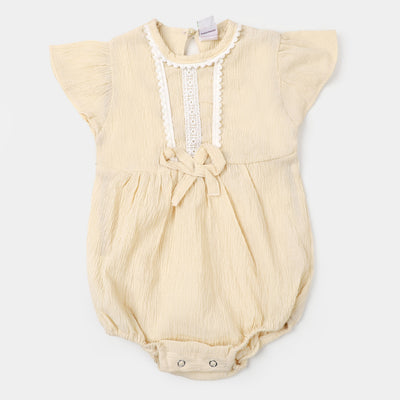 Infant Girls Woven Romper Pompom - Off White