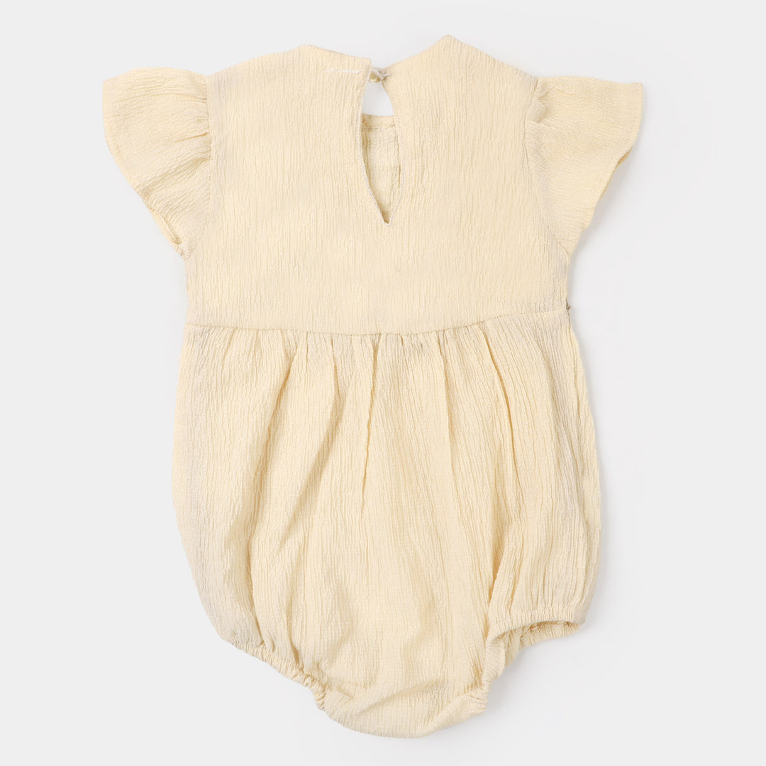 Infant Girls Woven Romper Pompom - Off White