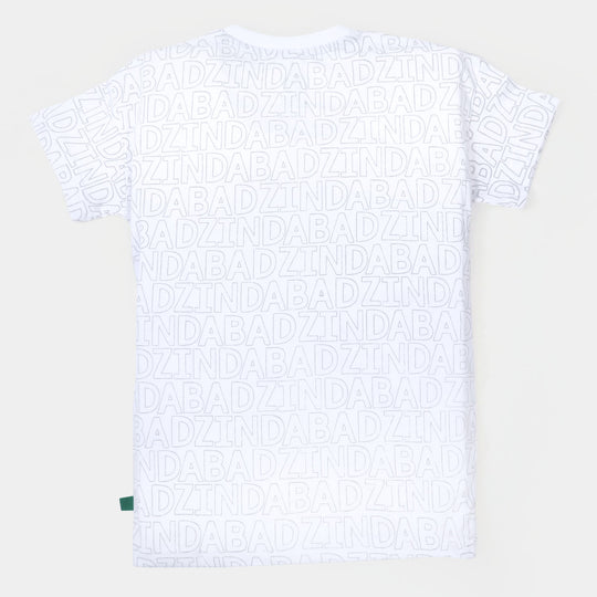 Boys T-Shirt H/S AOP Pakistan Zindabad White