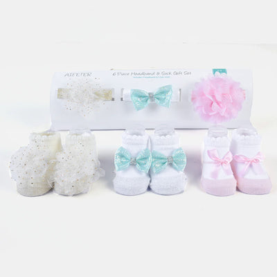 Baby Girl Socks & Headband Pack of 6PCs Gift Set