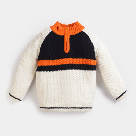 Boys Acrylic Full Sleeves Sweater -Off White