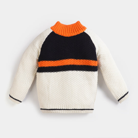 Boys Acrylic Full Sleeves Sweater -Off White