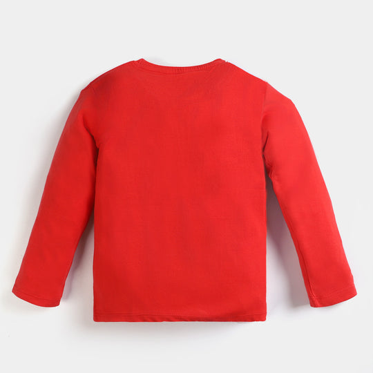 Boys Cotton T-Shirt F/S Character -Red/White