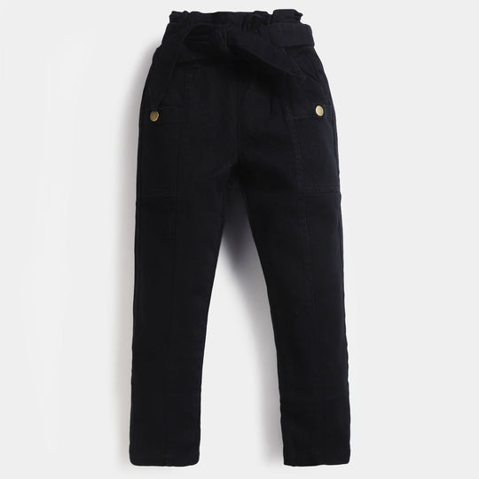 Teens Girls Pant Cotton Fancy Button-BLACK