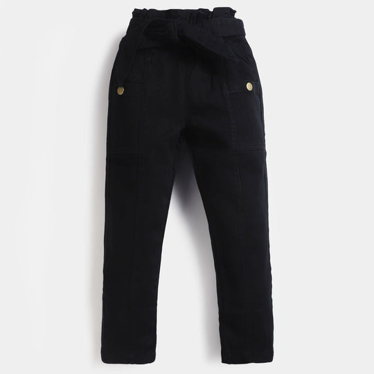 Girls Pant Cotton Fancy Button-BLACK