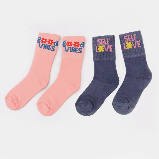 Girls Socks Pack of 2 Good Vibes/Self Love-Pink