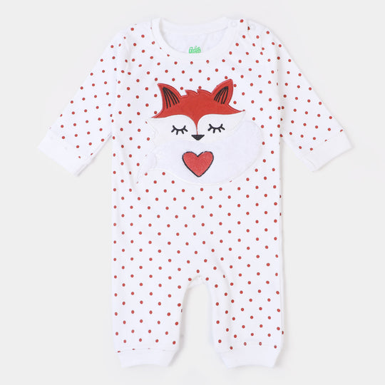 Infant Girls Knitted Romper Fox Heart-White