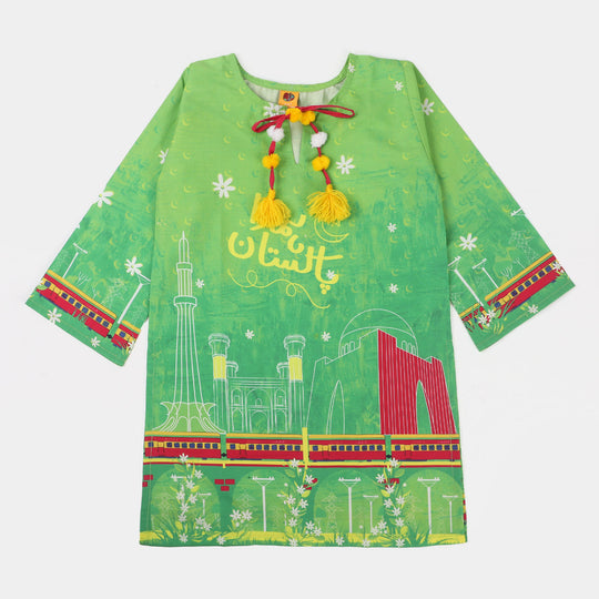 Girls Cotton independence Kurti Azadi Train - Green