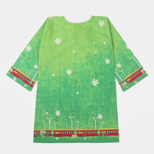 Girls Cotton independence Kurti Azadi Train - Green