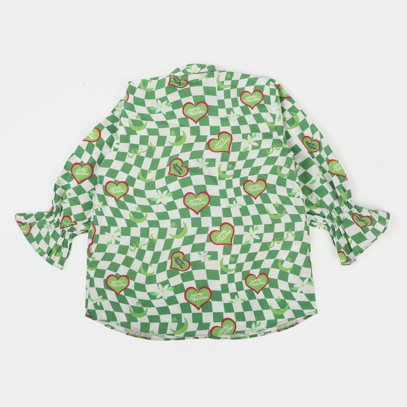 Girls Cotton independence Top Illusion - Green