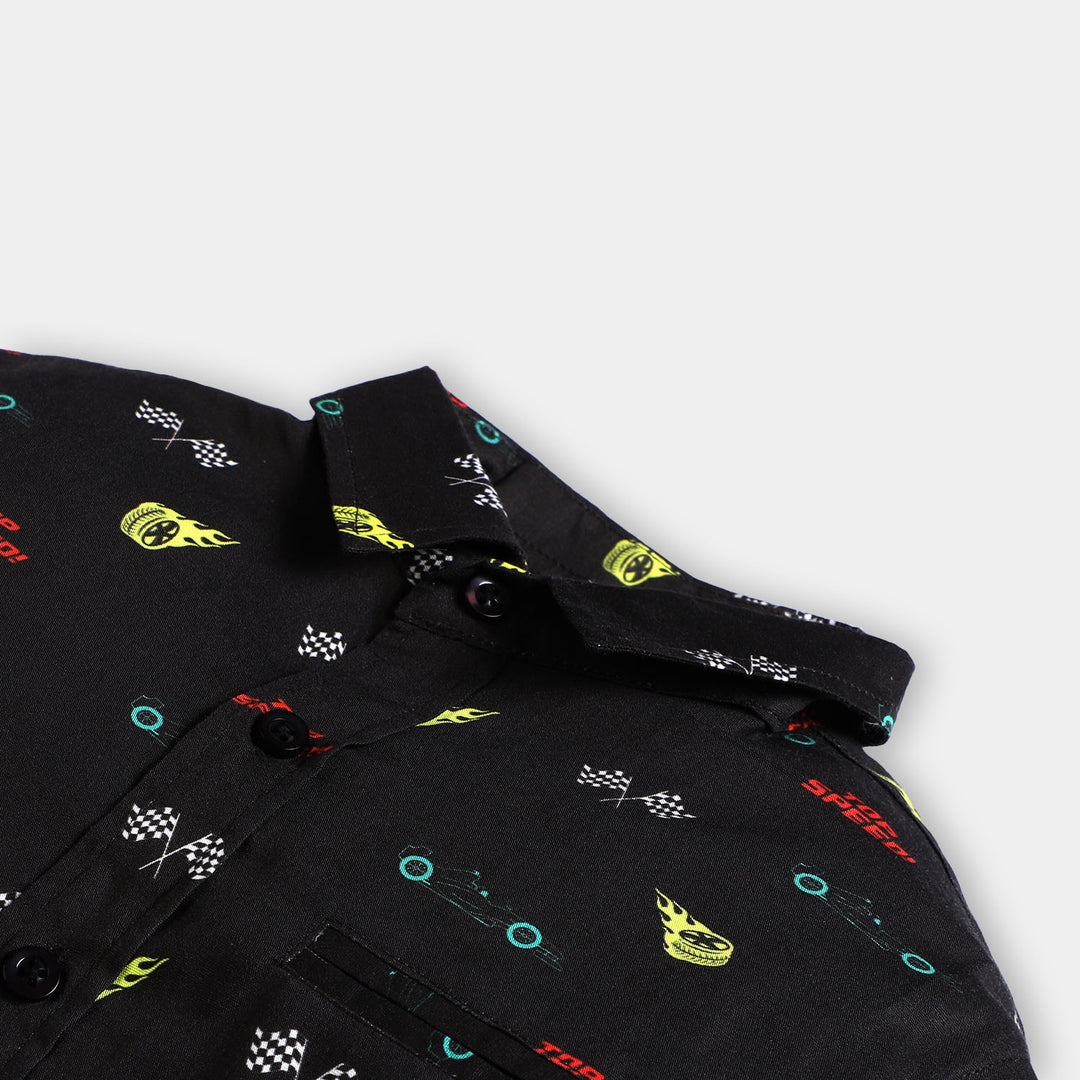 Boys Cotton Casual Shirt Printed -BLACK