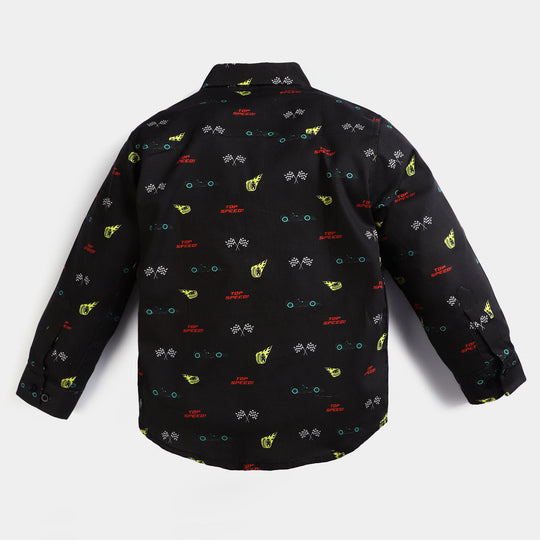 Boys Cotton Casual Shirt Printed -BLACK