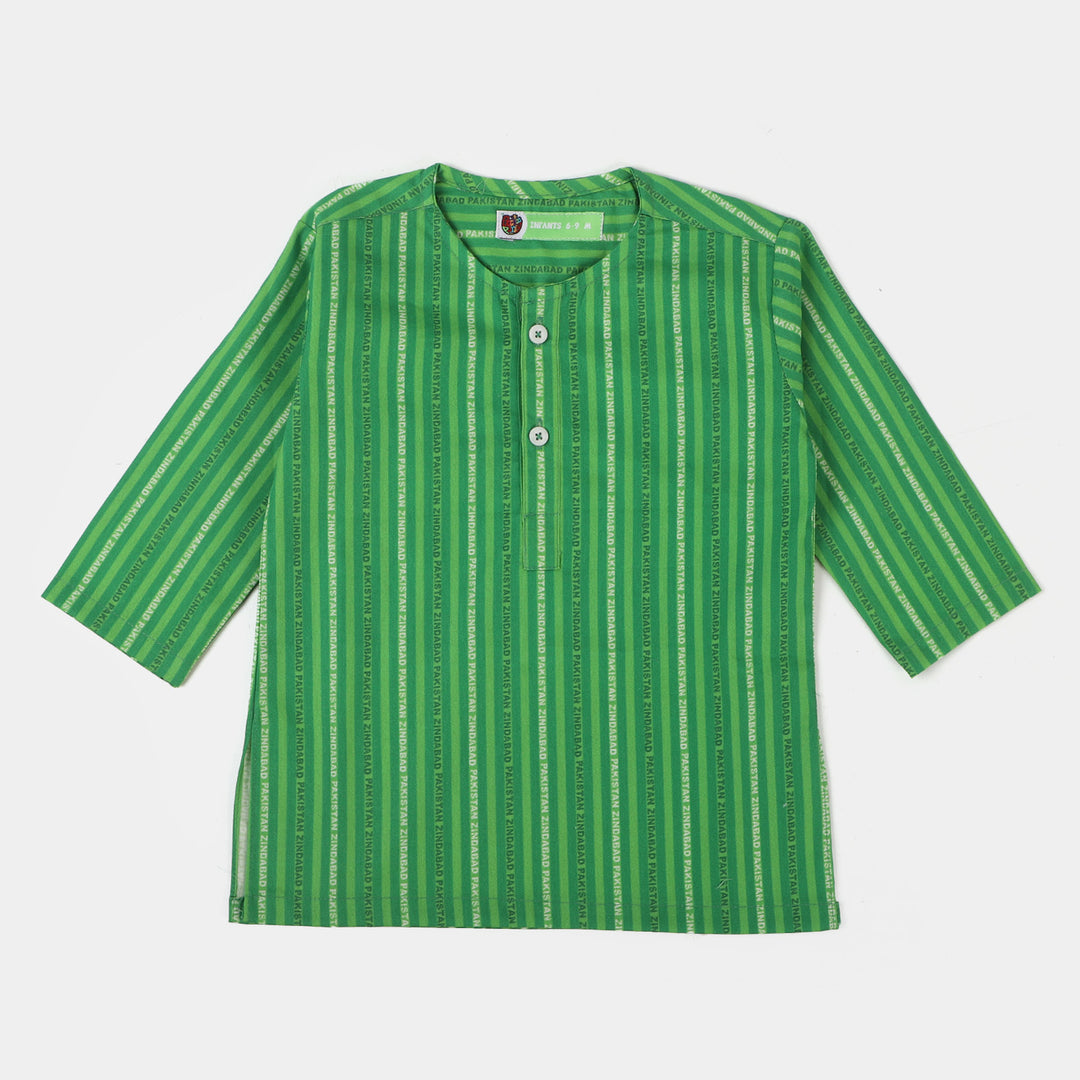 Infant Boys Cotton Printed Kurta Pakistan Zindabad - Green